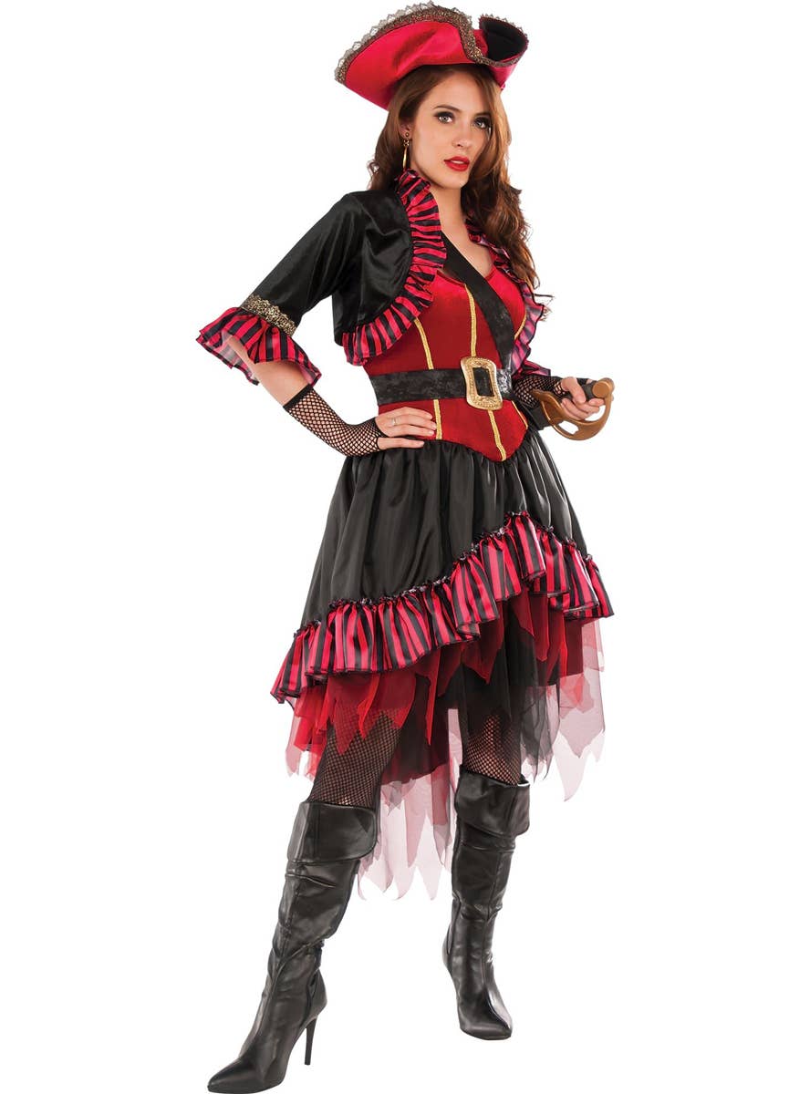 Women's Red and Black Lady Buccaneer Pirate Costume - Main Image