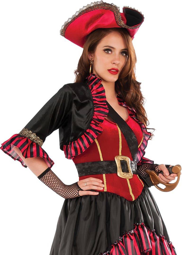 Women's Red and Black Lady Buccaneer Pirate Costume - Close Image