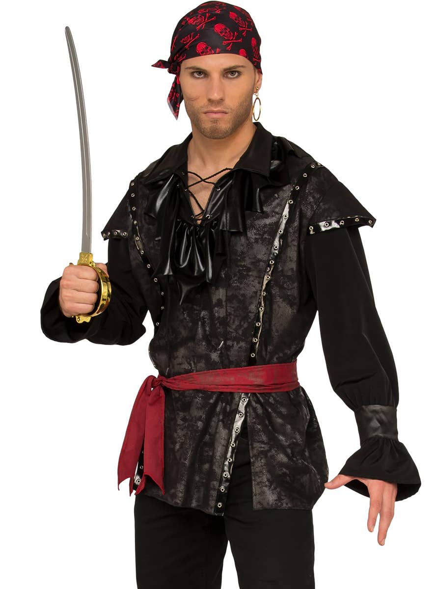 Black Plundering Pirate Fancy Dress Costume for Men - Close Image