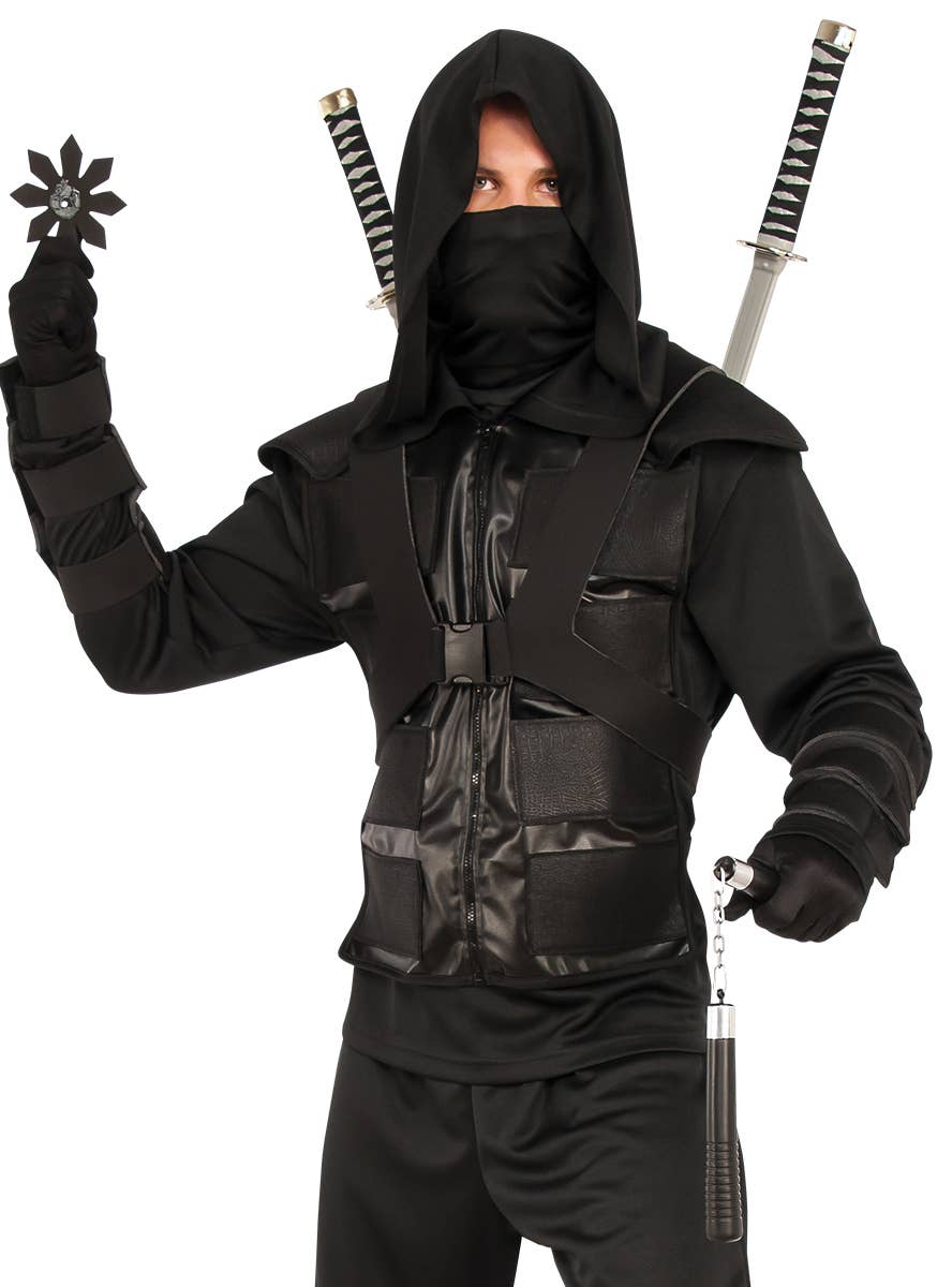 Dark Black Ninja Costume for Men - Close Image