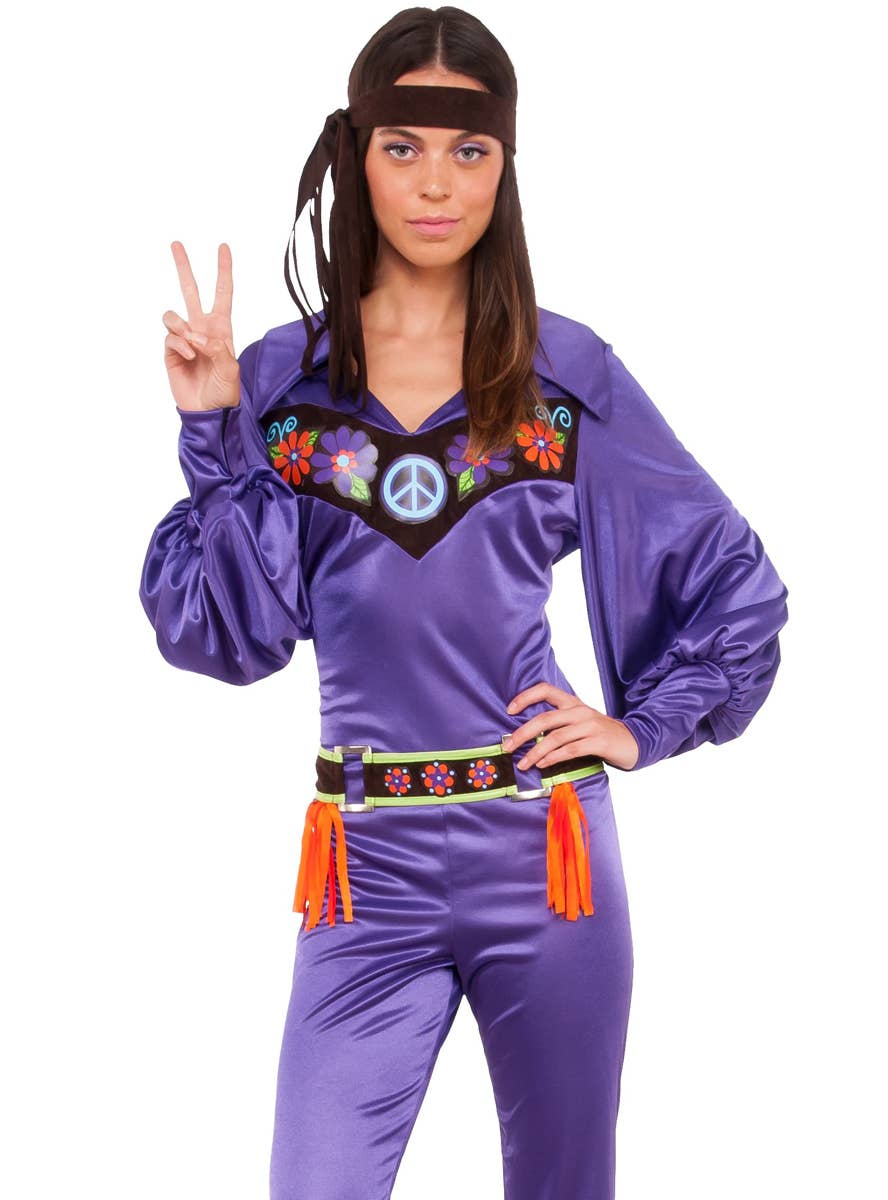 Deluxe Purple 1970s Hippie Babe Women's Costume - Alternative Image