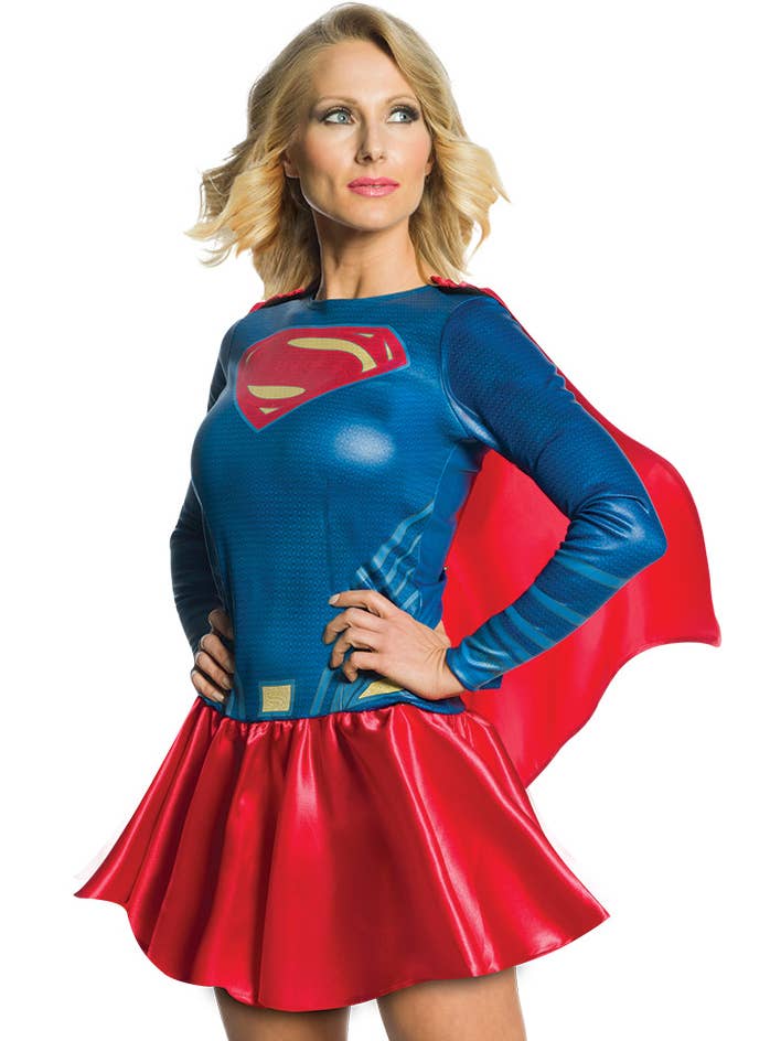 Women's Blue And Red Superman Supergirl Superhero Fancy Dress Costume Close Image 1