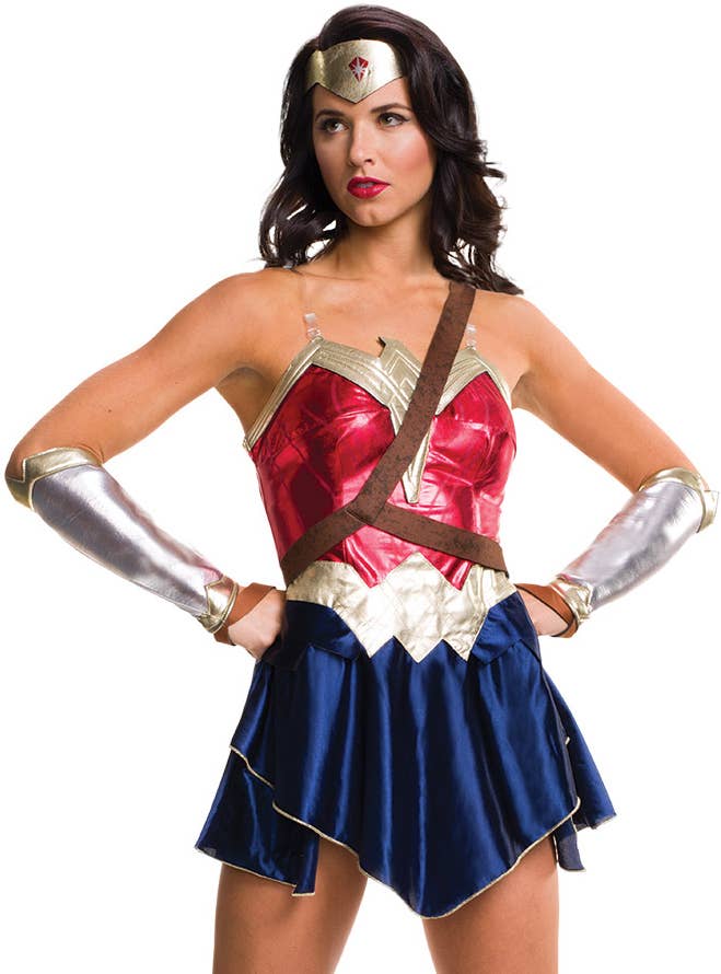 DC Comics Justice League Women's Red, Blue And Gold Wonder Woman Superhero Fancy Dress Costume Close Image 1