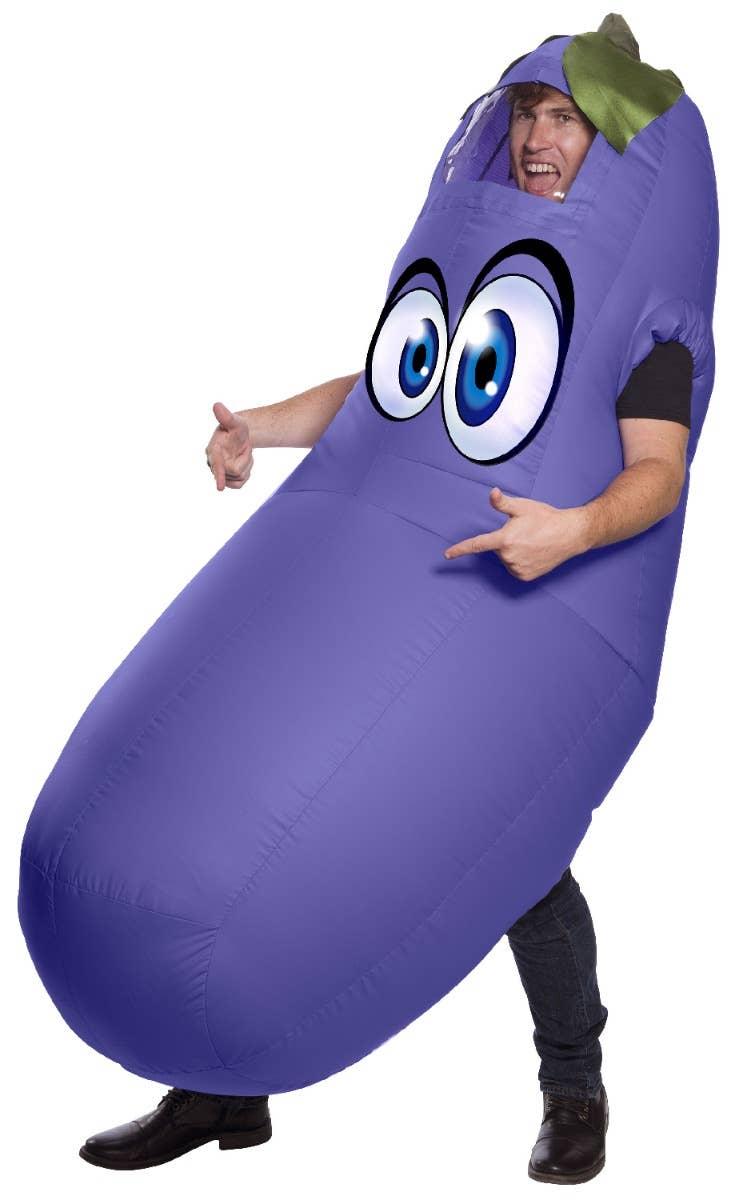 Men's Inflatable Novelty Purple Eggplant Emoji Fancy Dress Costume Main Image