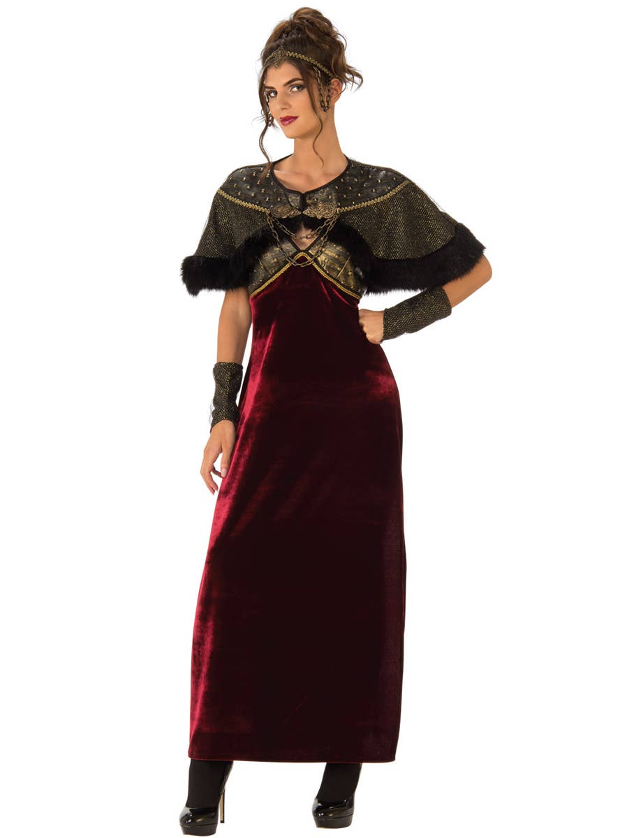 Red Velvet Medieval Lady Women's Fancy Dress Costume