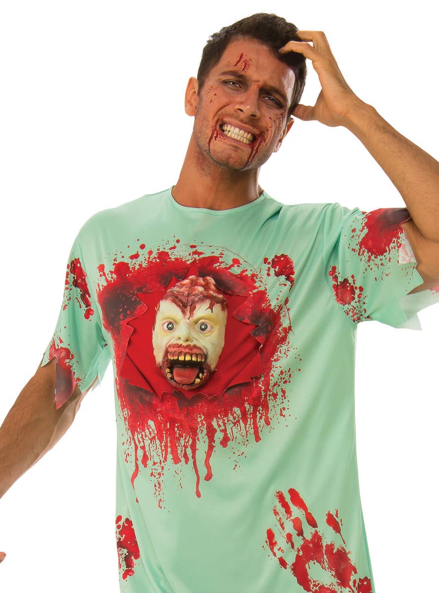 Men's Blood Splattered Asylum Halloween Costume - Close Up Image