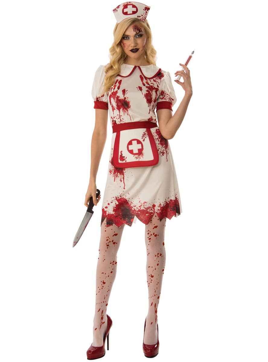 Women's Sexy Blood Splattered Nurse Halloween Costume Main Image