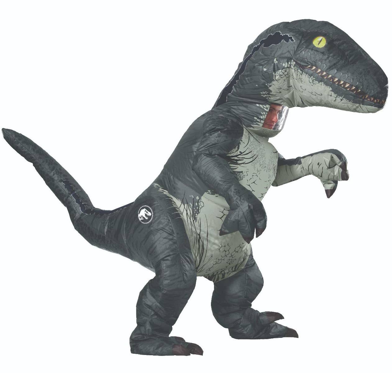 Blue Jurassic Park Velociraptor Dinosaur Adults Costume with Sound Zoom Image