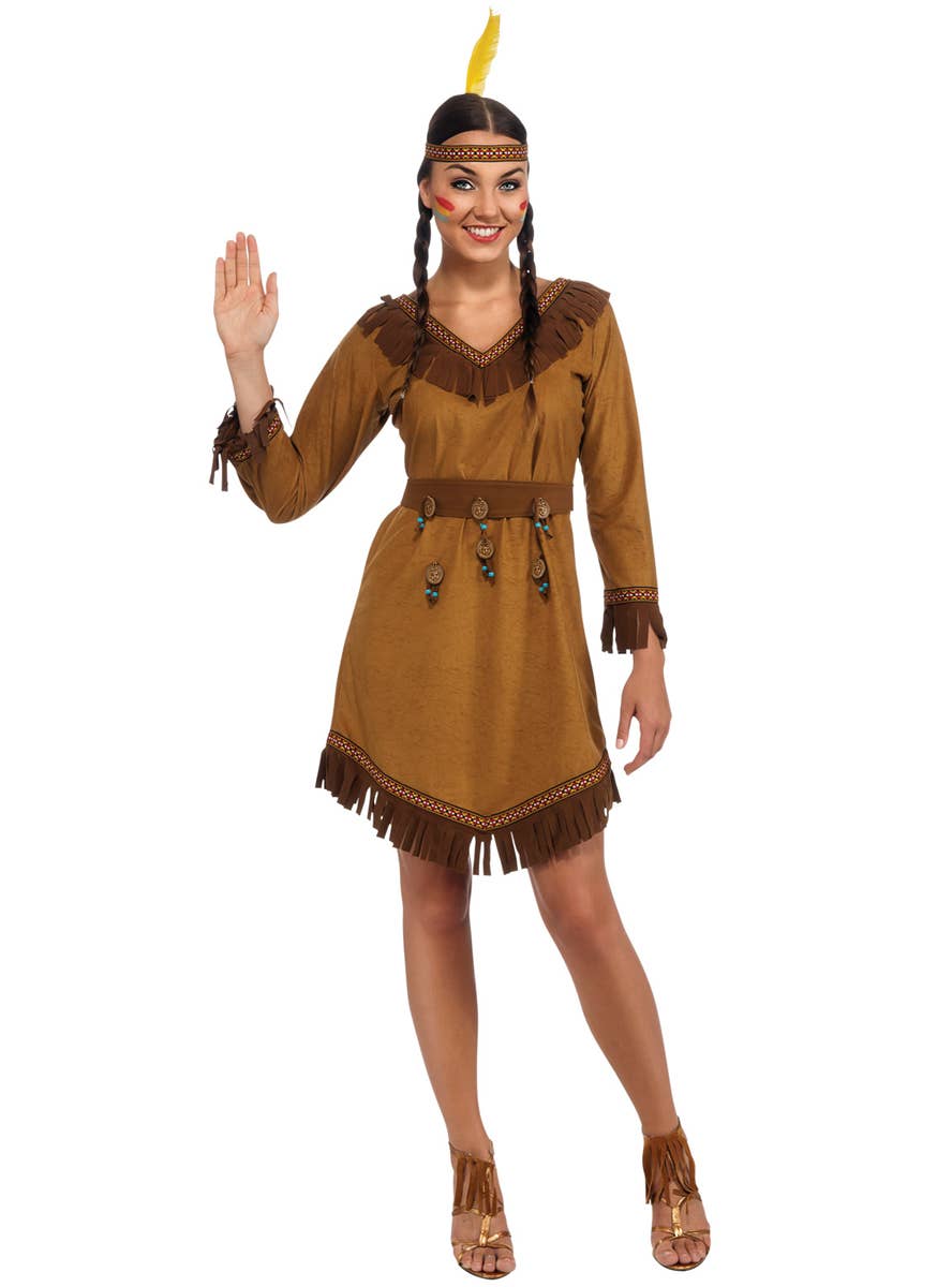Classic Tan Brown Native American Indian Costume for Women
