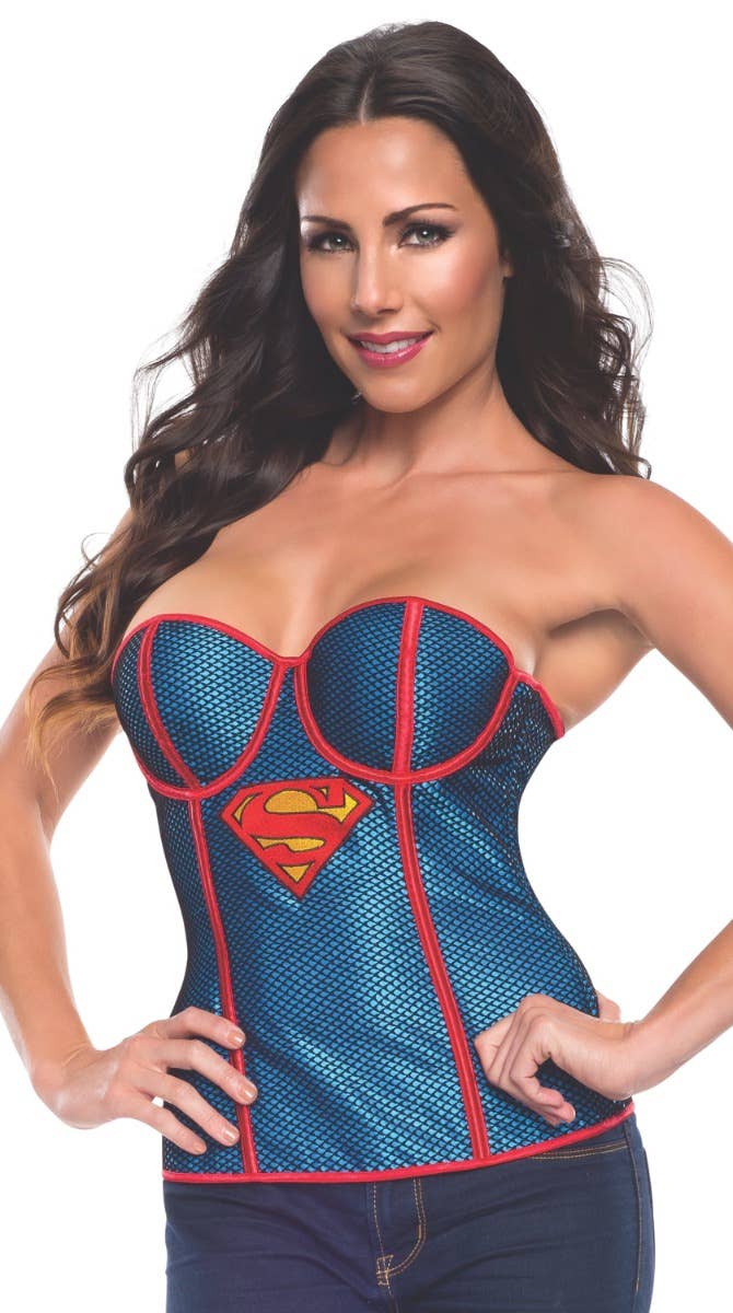 Women's Sexy Supergirl Fishnet Costume Corset Close Image