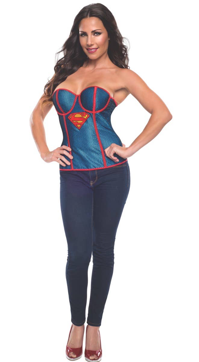 Women's Sexy Supergirl Fishnet Costume Corset Main Image