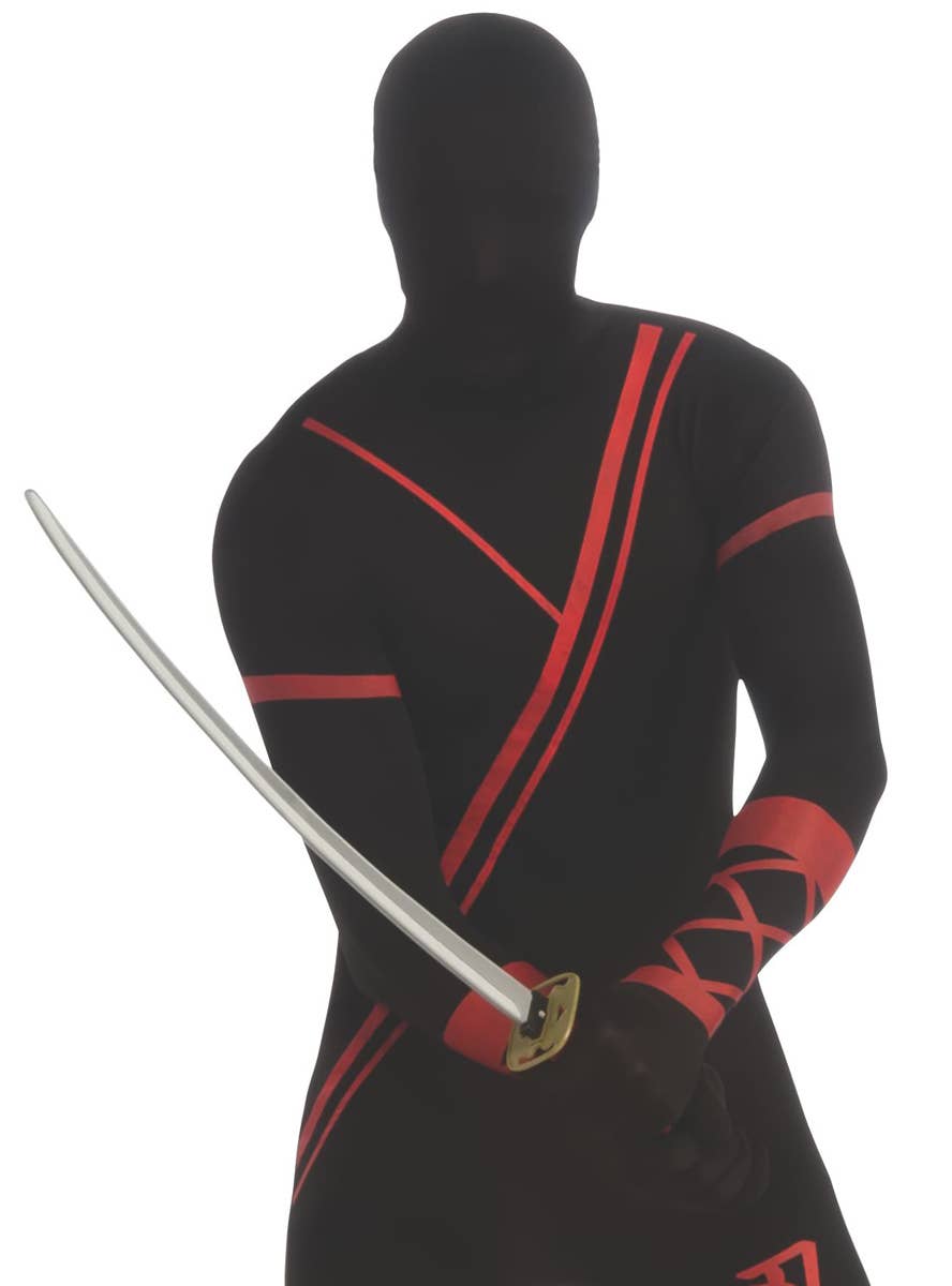 Men's Black and Red Ninja Second Skin Costume Jumpsuit - Close Up Image