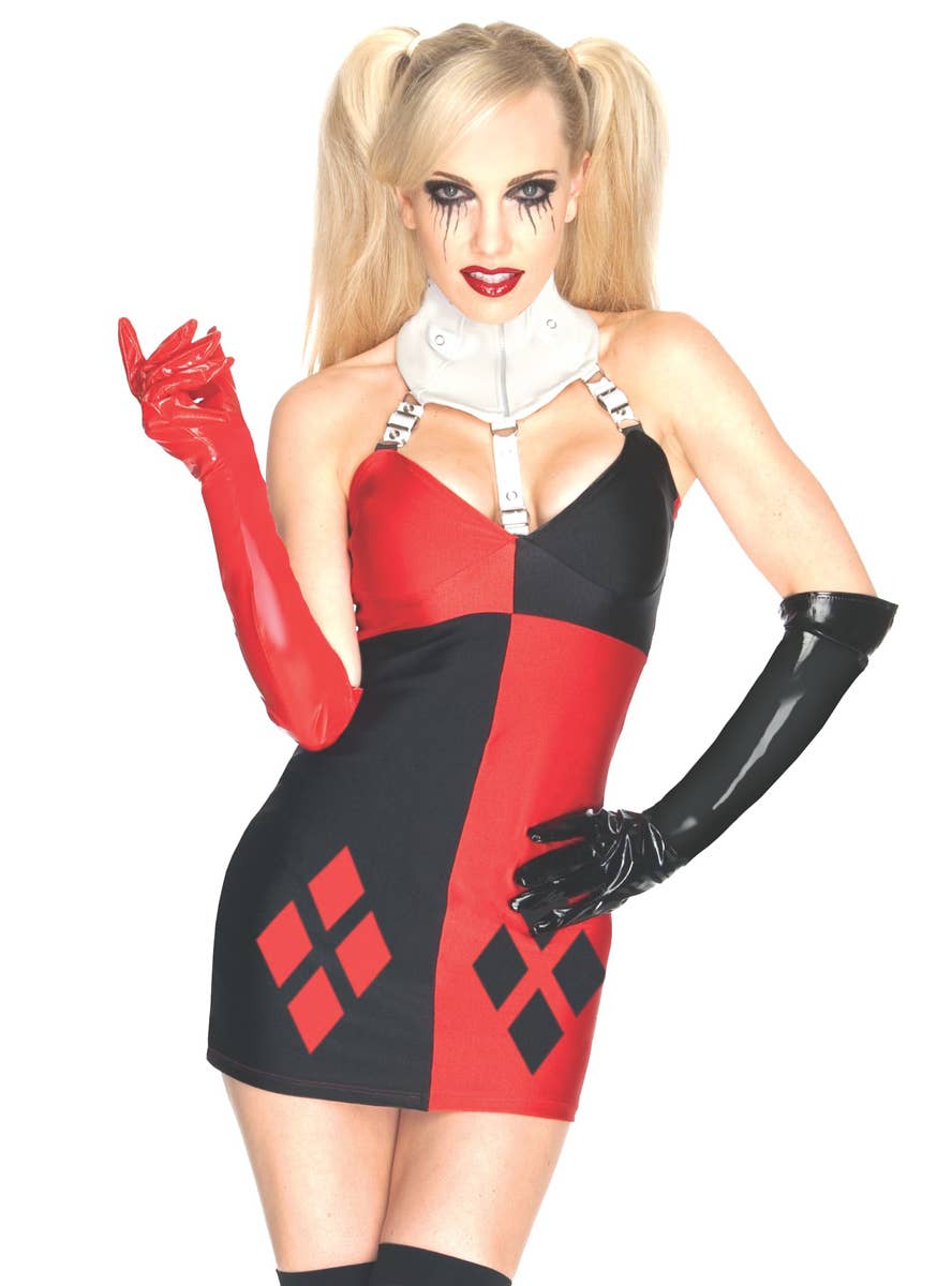 Lycra Black and Red Harlequin Costume | Womens Harley Quinn Costume