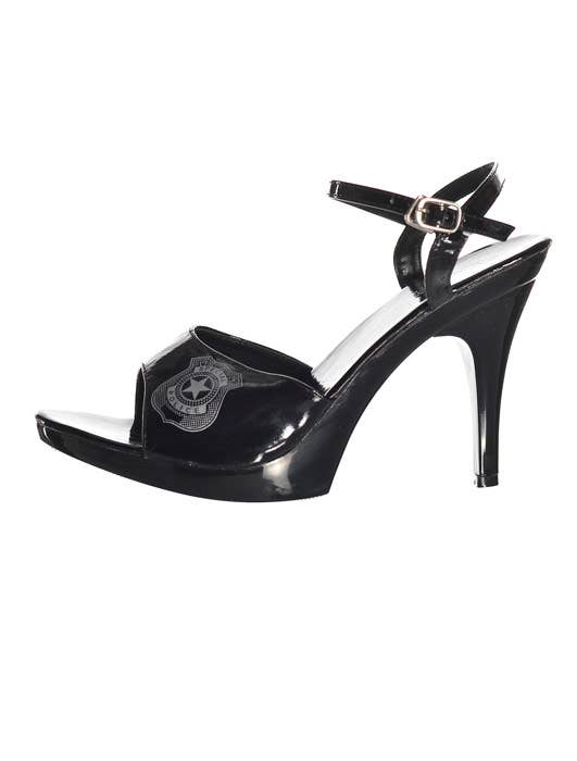 Women's Black Open Toe Police Officer High Heel Costume Shoes - Side View