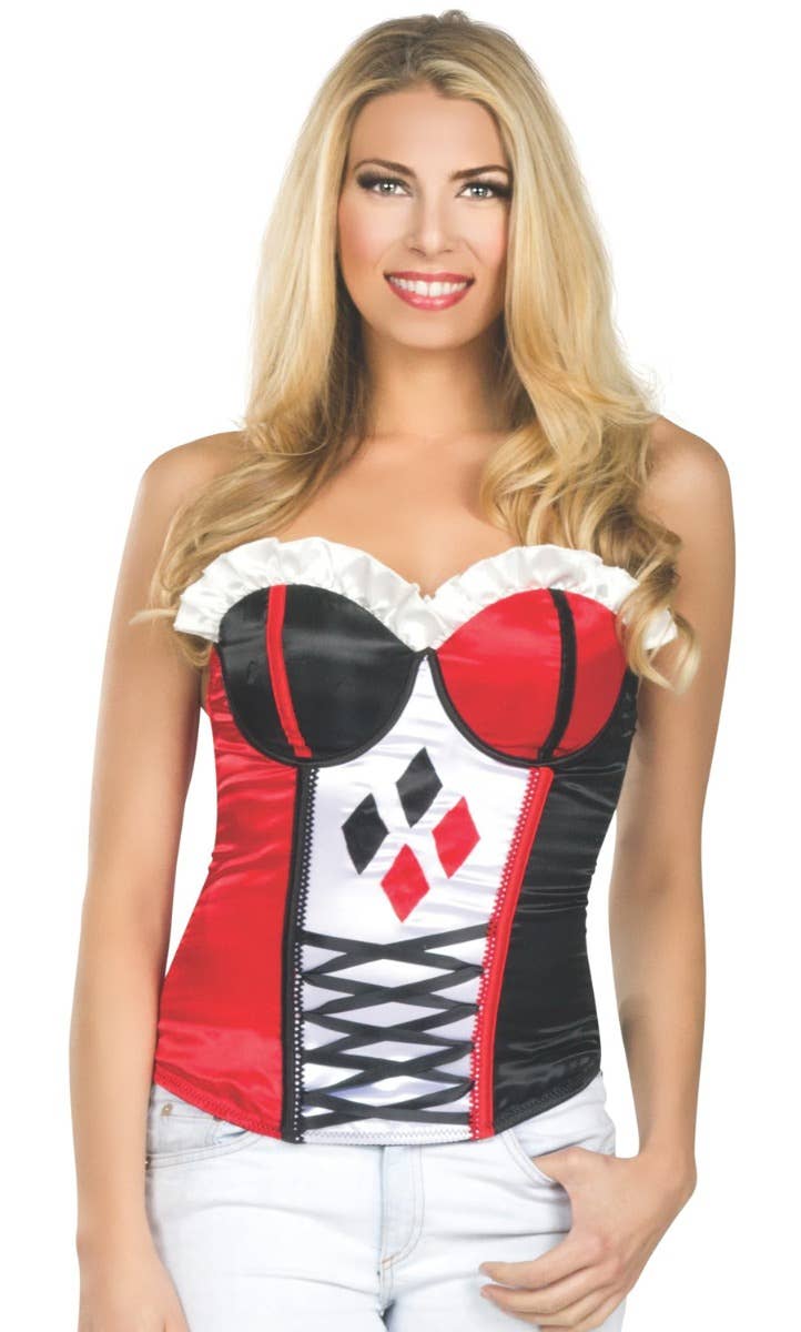 DC Comics Super Villains Harley Quinn Womens Costume Corset - Close Image