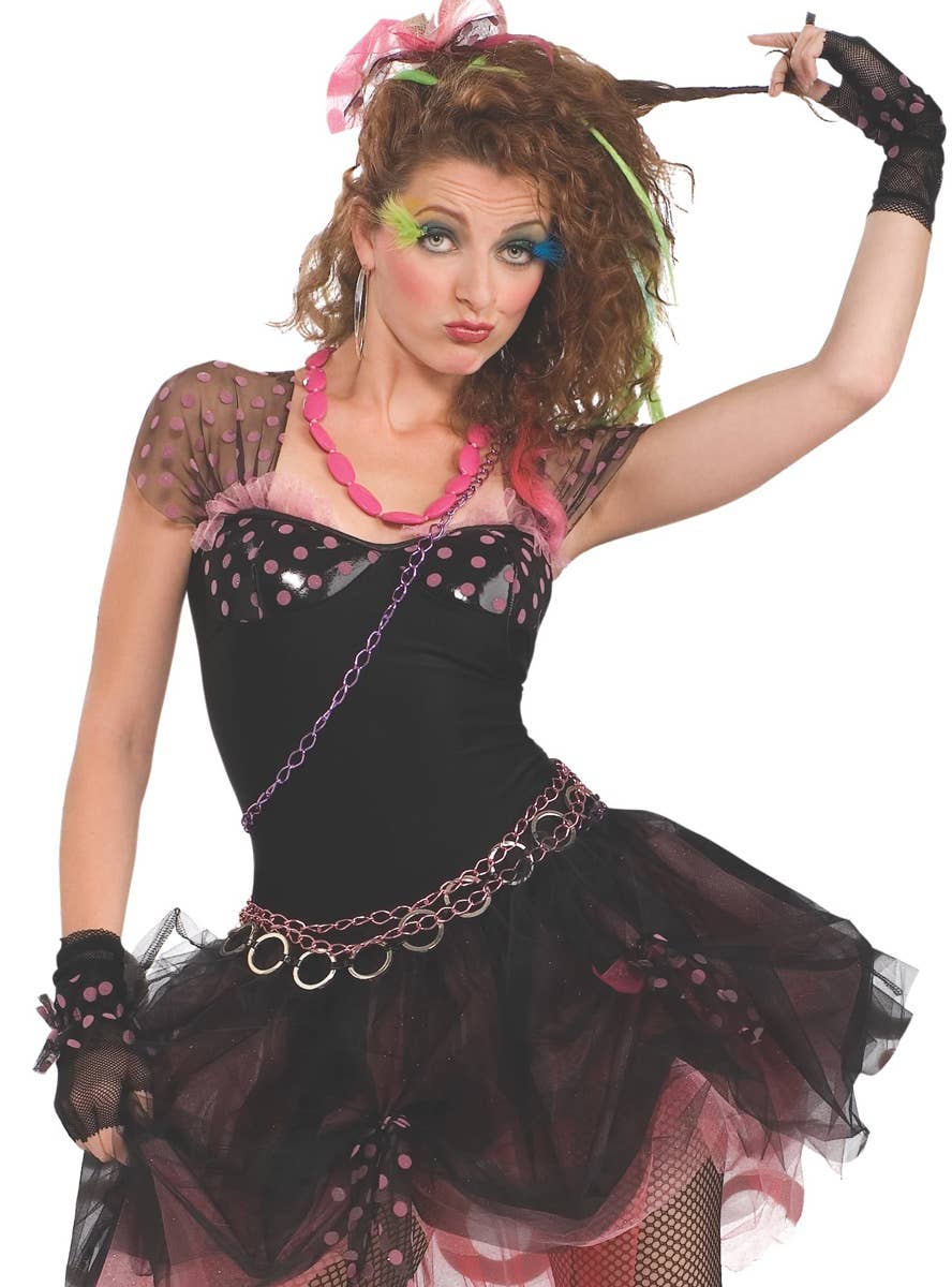 Womens 80s Fashion Black Tutu Fancy Dress Costume - Close Up Image