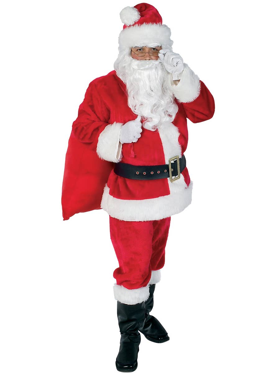 Deluxe Plush Red and White Santa Claus Men's Christmas Costume