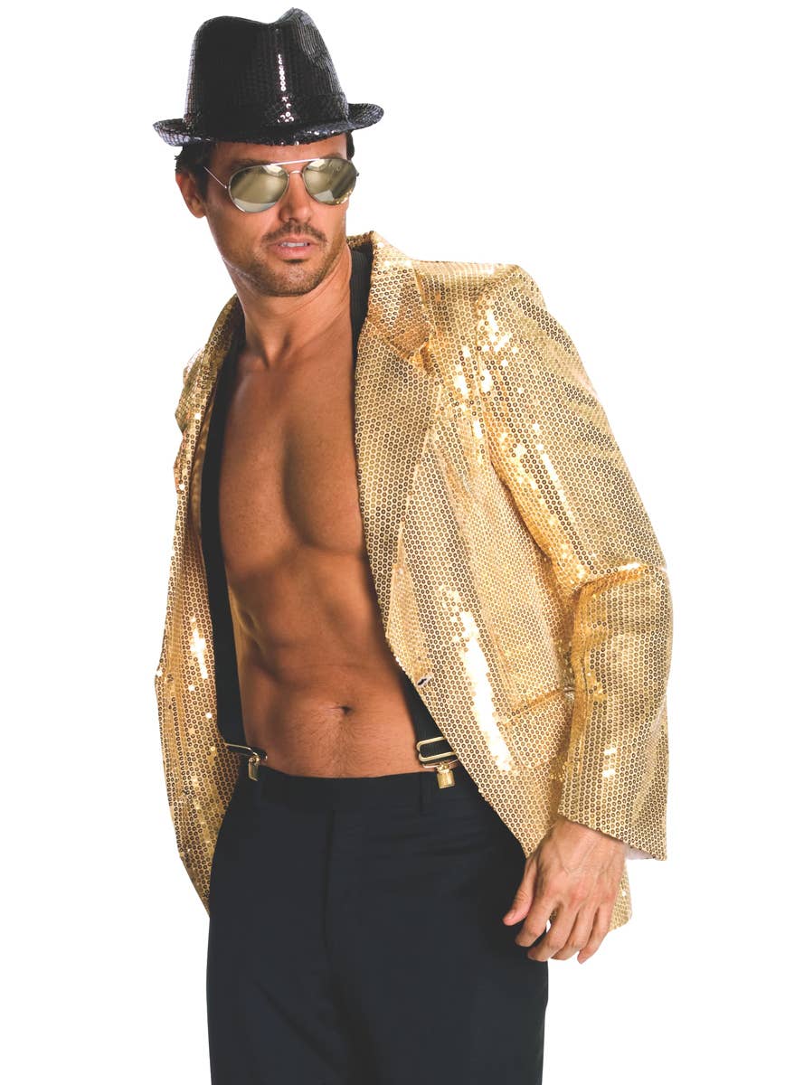 Men's Sequinned Gold Costume Jacket - Close Image