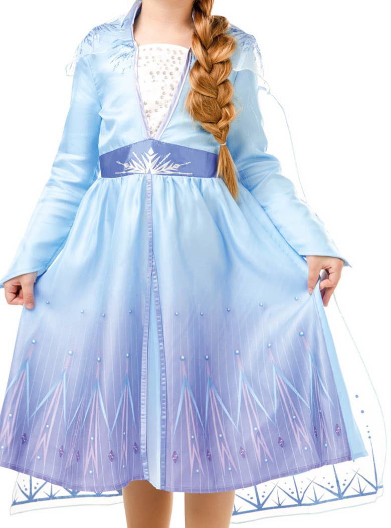 Girls New Frozen 2 Licensed Elsa Fancy Dress Costume Close Front Image