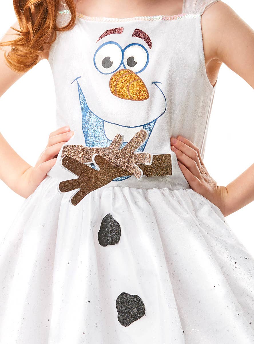 Girls Deluxe Frozen 2 Olaf Fancy Dress Costume Close Front Image 2