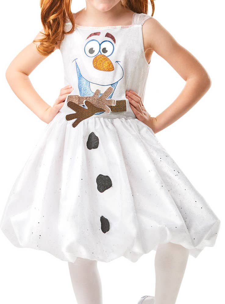 Girls Deluxe Frozen 2 Olaf Fancy Dress Costume Close Front Image