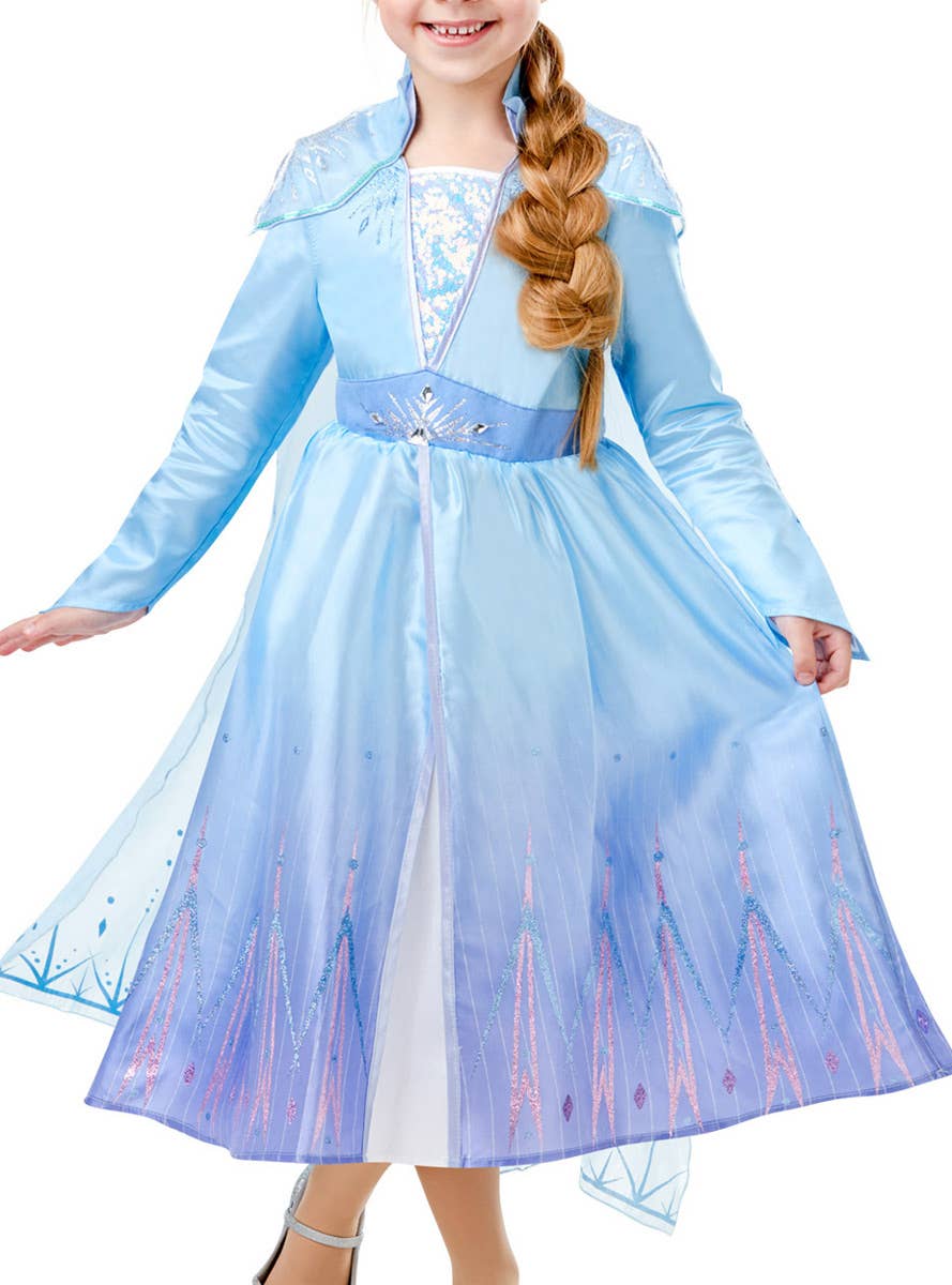 Girls Deluxe Elsa Frozen 2 Fancy Dress Costume Close Front Image