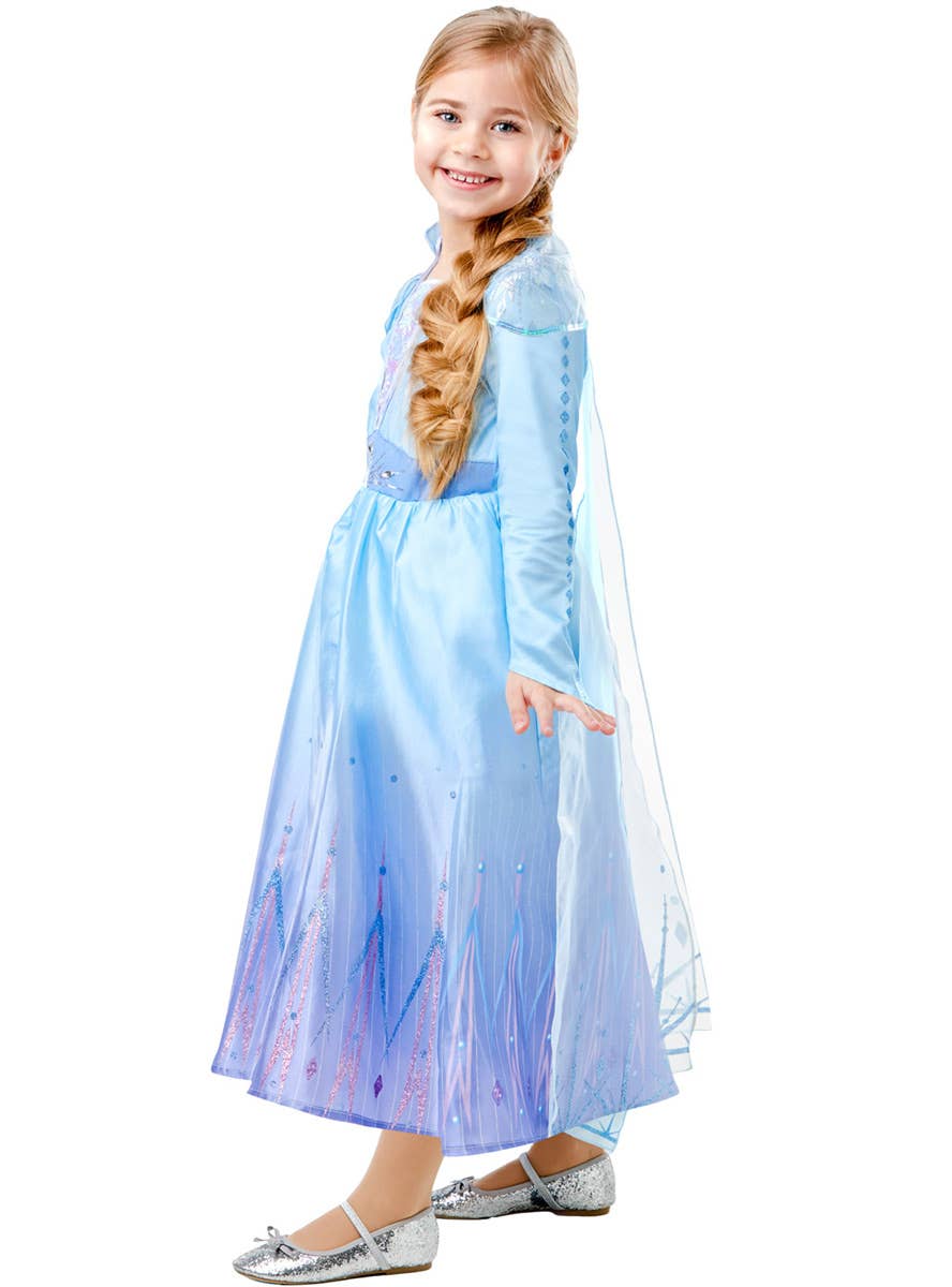 Girls Deluxe Elsa Frozen 2 Fancy Dress Costume Side Image