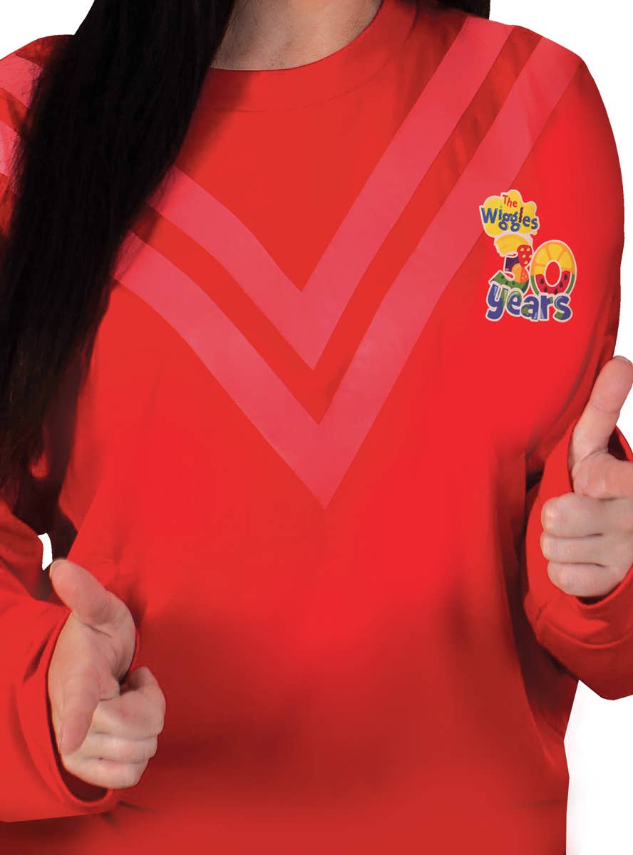 Adult's Long Sleeve Red Wiggle Shirt - Close Image