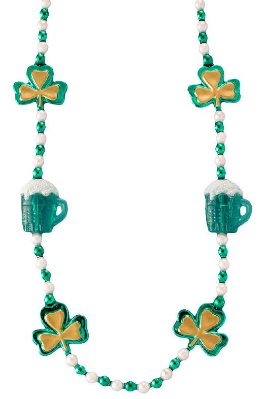 Green Shamrock And Beer Stain Plastic Beaded Costume Necklace View 1