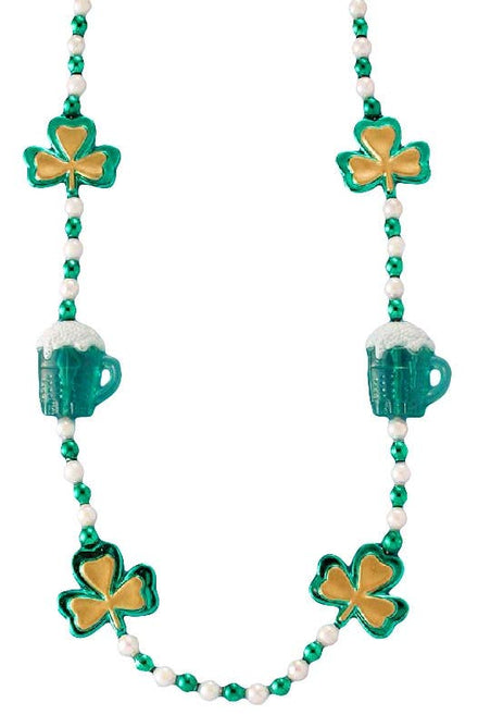 Green Shamrock And Beer Stain Plastic Beaded Costume Necklace View 1