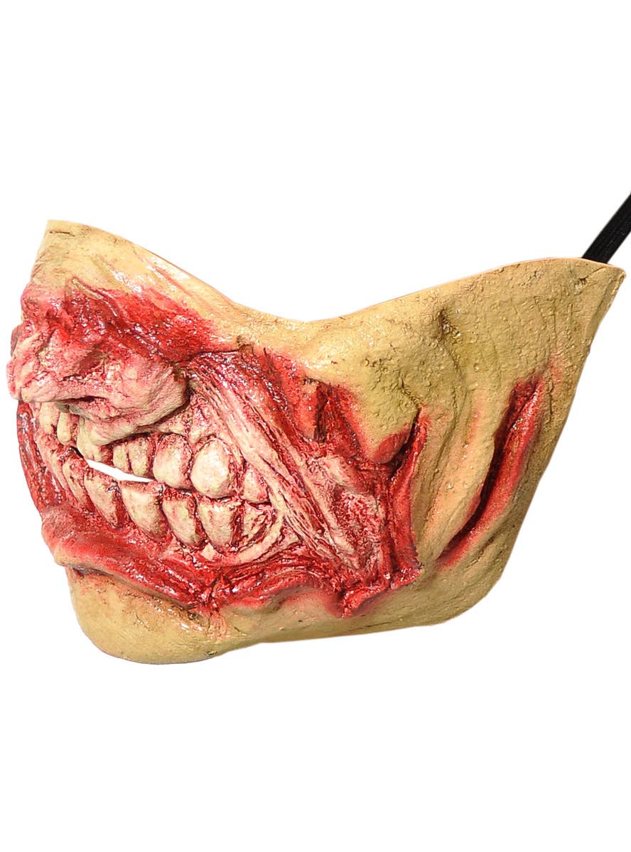 Image of Gory Zombie Mouth Half Face Latex Halloween Mask - Side Image