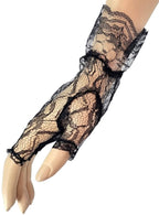 Image of Ruffled Black Lace Fingerless Costume Gloves - Main Image