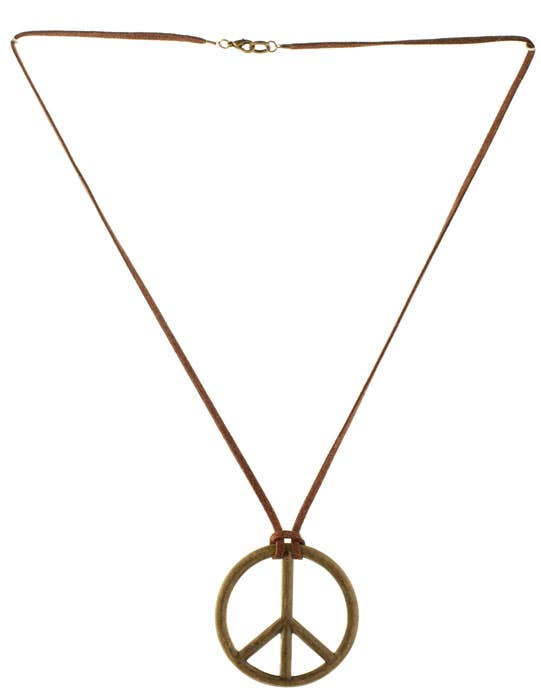 Rustic Bronze Hippie Peace Sign Costume Necklace - Main View