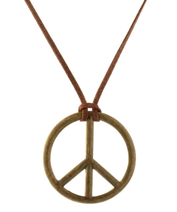 Rustic Bronze Hippie Peace Sign Costume Necklace - Zoom View