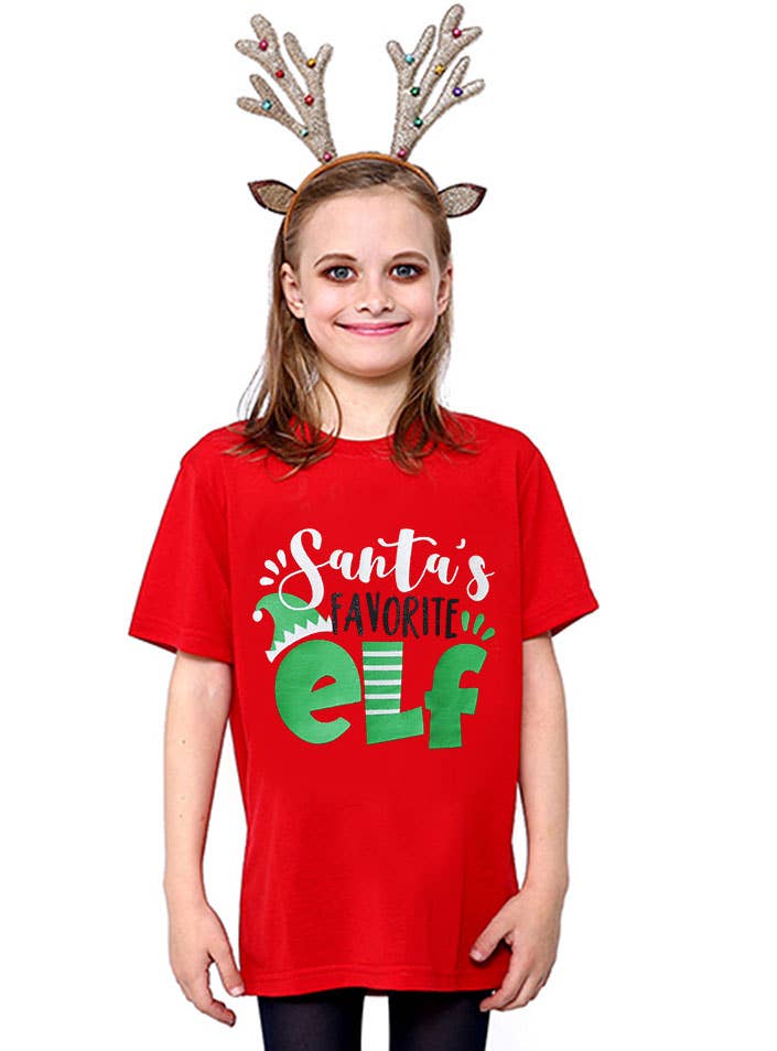 Image of Santa's Favourite Elf Kids Novelty Christmas Shirt