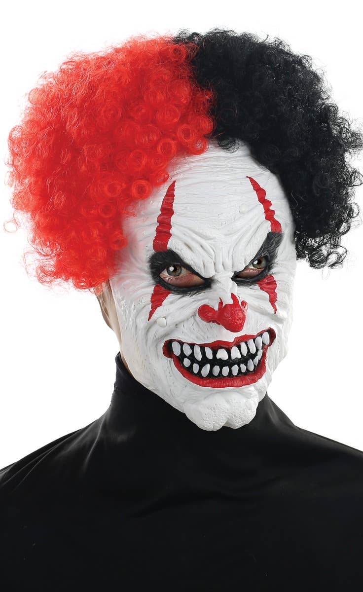 Black and Red Crazy Clown Men's Halloween Costume Mask IT Main Image