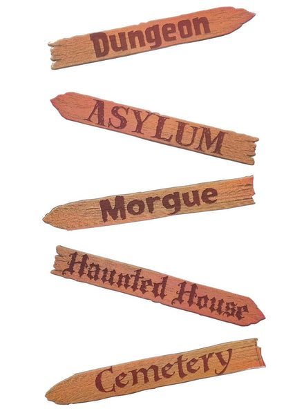 Image of Pack of Five Haunted House Signs Halloween Decoration - Main Image