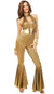 Women's Shiny Gold 1970's Disco Diva Jumpsuit Costume - Main Image