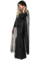 Image of Sheer Black Chiffon Adults Costume Cape with Hood