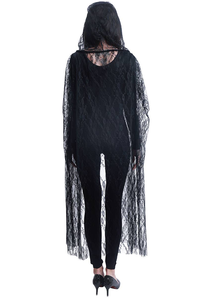 Image of Sheer Black Floral Lace Halloween Costume Cape - Back Image