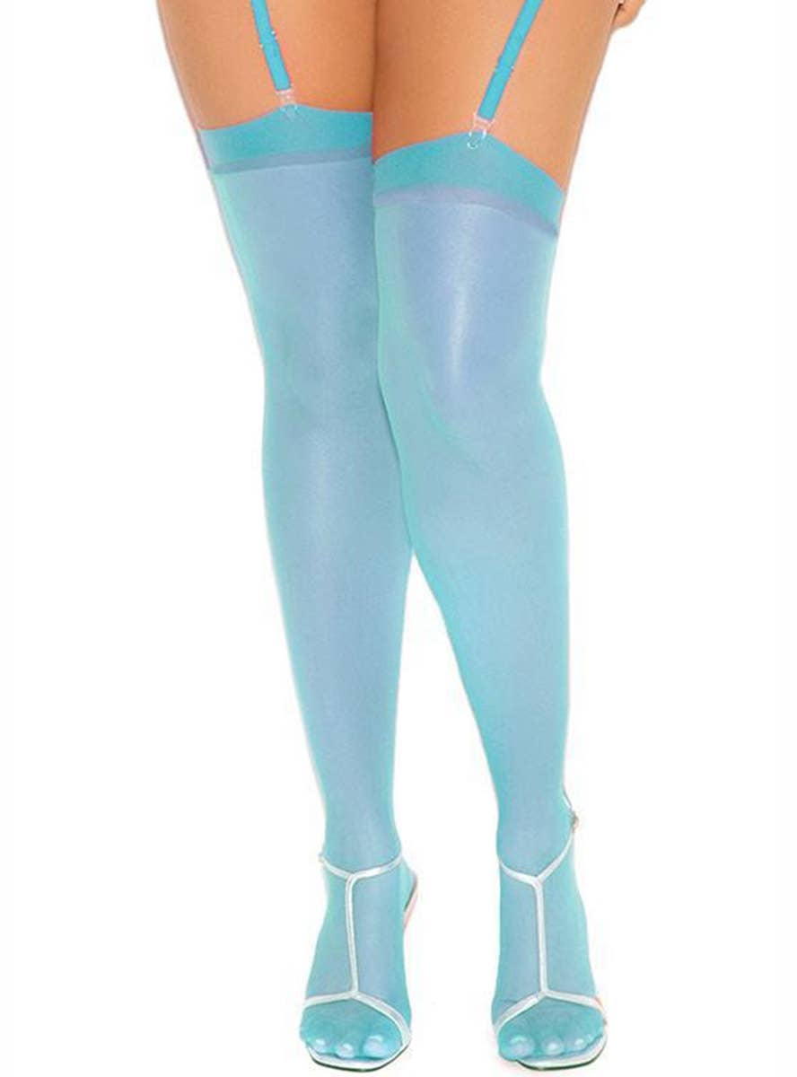 Image of Sheer Womens Sky Blue Thigh High Stockings