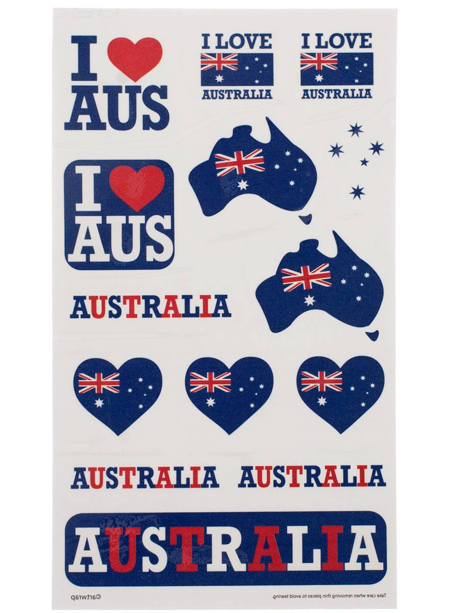 Image of I Love Australia Temporary Tattoo Sheet