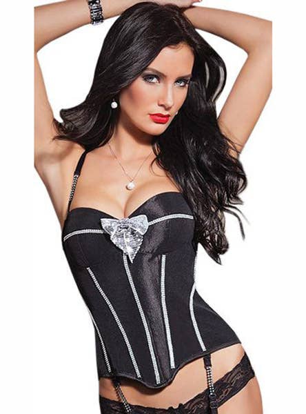 Image of Shimmer Womens Sexy Black Halterneck Corset Top