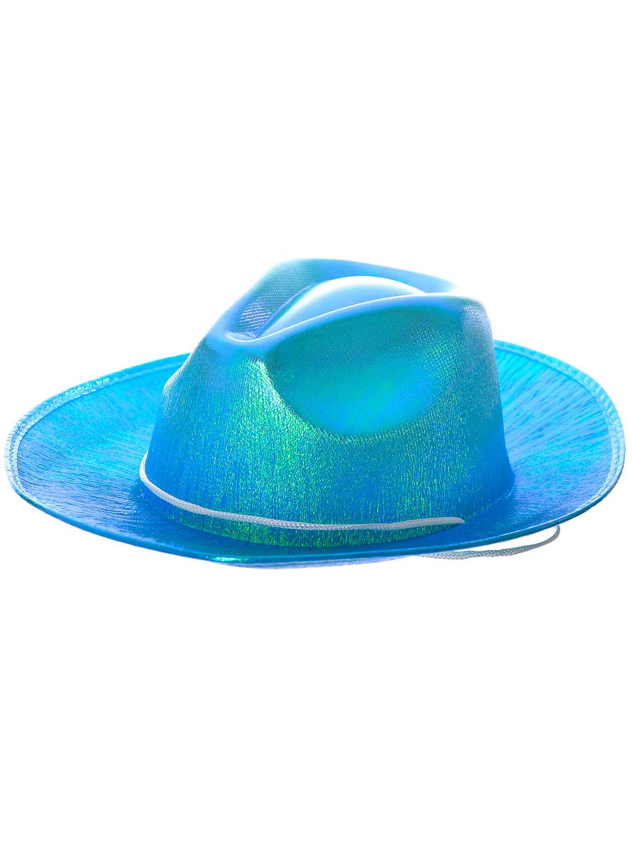 Image of Shiny Iridescent Blue Cowgirl Costume Hat