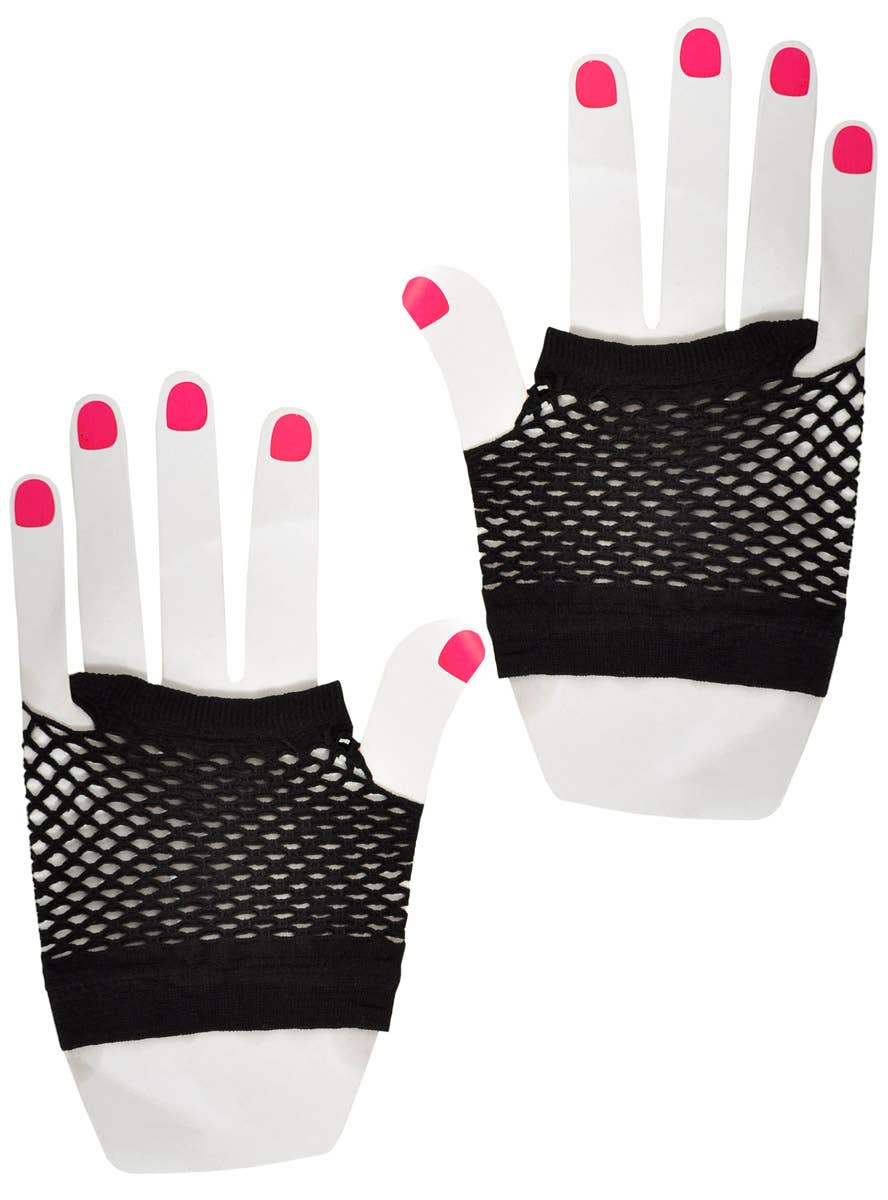 Image of Short Black 1980s Fishnet Costume Gloves