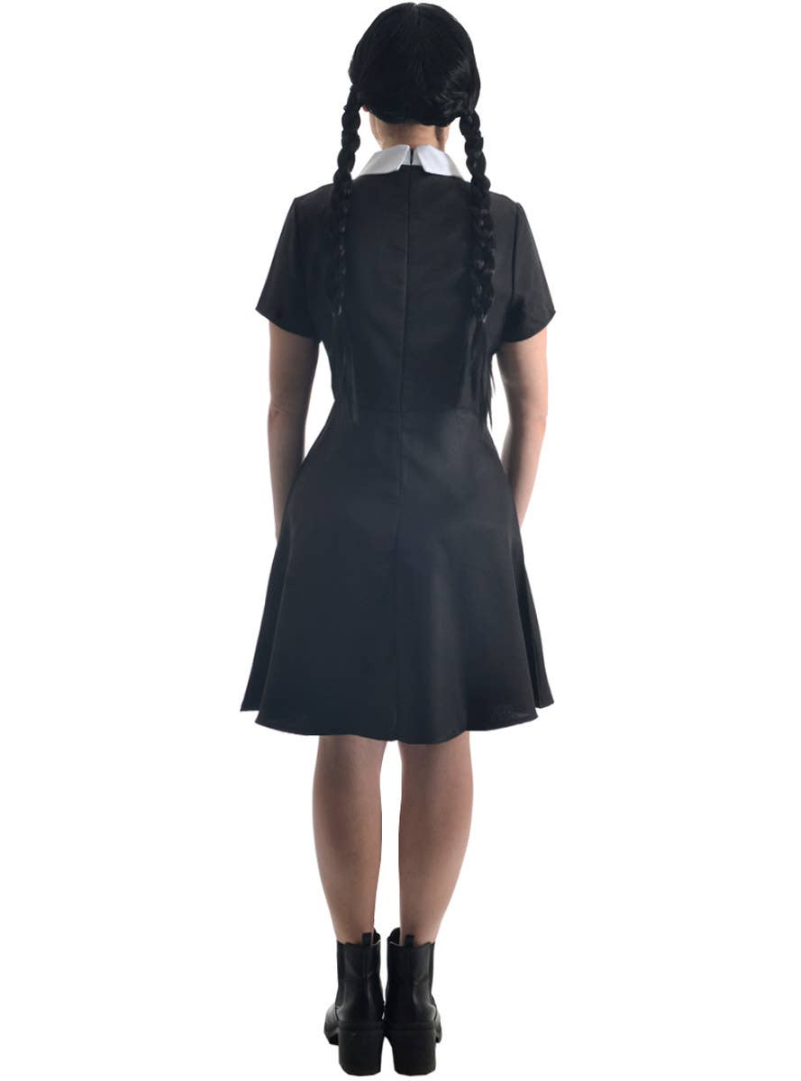 Image of Short Sleeve Wednesday Addams Teen Girls Halloween Costume - Back View