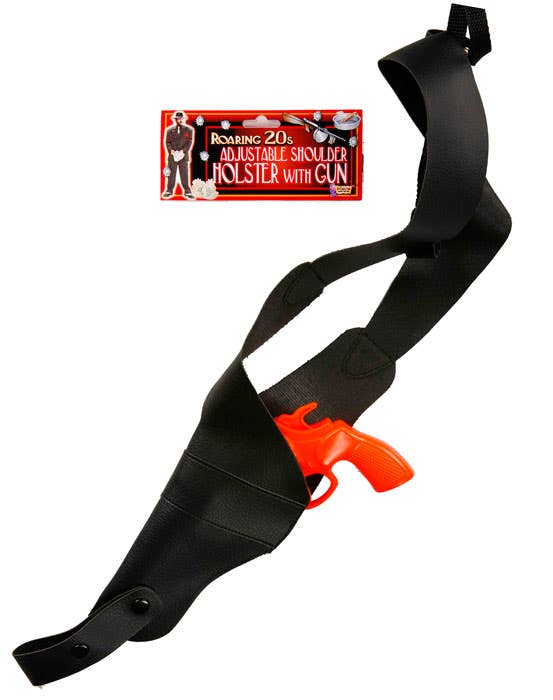 Black Vinyl Gangster Shoulder Holster with Toy Gun - Zoom View