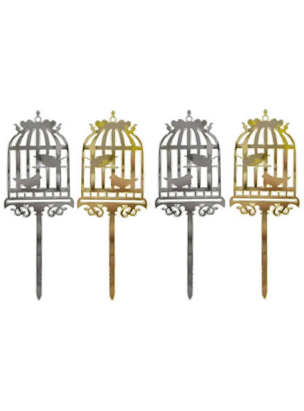 Image of Silver and Gold Reversible 4 Pack Bird Cage Cake Toppers