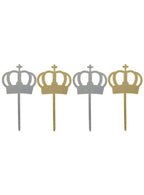 Image of Silver and Gold Reversible 4 Pack Crown Cake Toppers