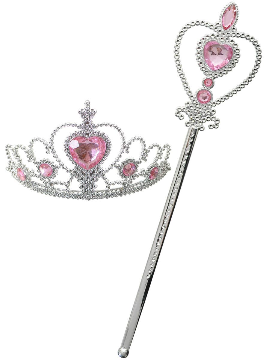 Image of Jewelled Pink and Silver Wand and Tiara Set